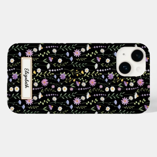 Black Wild Flowers Pattern Case-Mate iPhone Case (Achterkant (horizontaal))