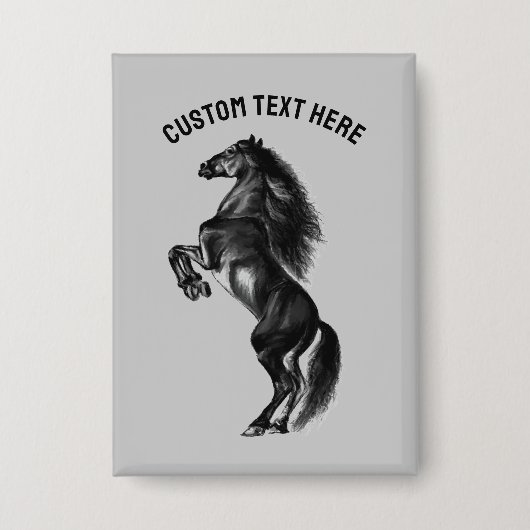 Black Wild Horse Button met aangepaste tekst (Voorkant)