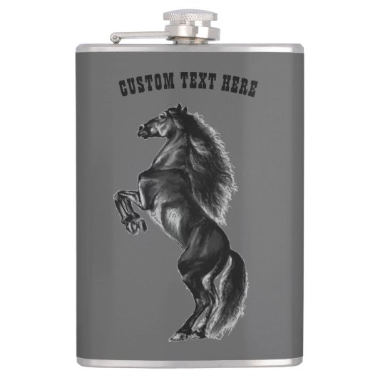 Black Wild Horse Flask - Aangepaste tekst en kleur Heupfles (Voorkant)