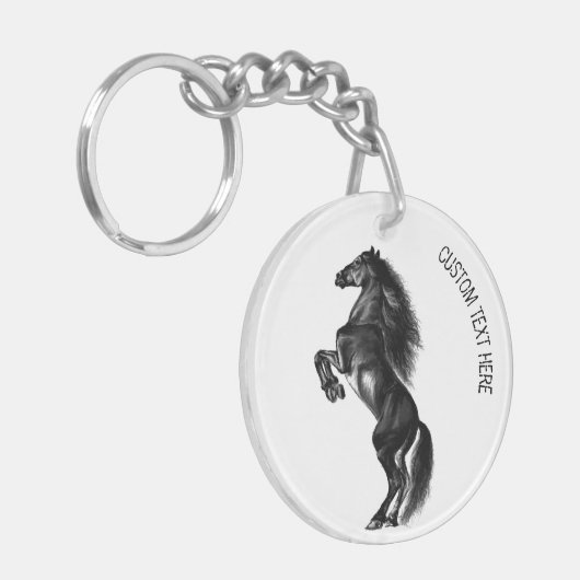 Black Wild Horse Sleutelhanger met aangepaste teks (Voorkant Links)