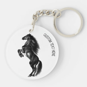 Black Wild Horse Sleutelhanger met aangepaste teks