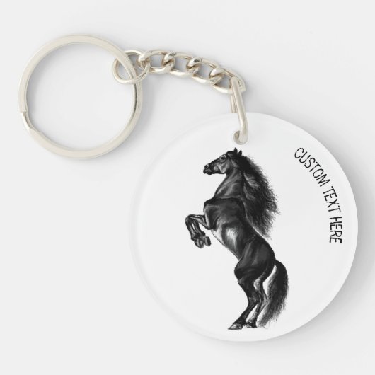 Black Wild Horse Sleutelhanger met aangepaste teks (Voorkant)