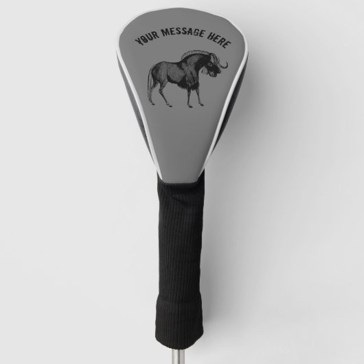 Black Wildebeest Simple Tekening Golfheadcover (Voorkant)