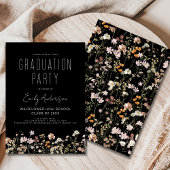 Black Wildflower Bloom Afstudeerfeest Boho Kaart