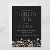 Black Wildflower Bloom Afstudeerfeest Boho Kaart (Voorkant)