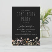Black Wildflower Bloom Afstudeerfeest Boho Kaart (Staand voorkant)