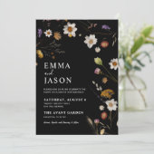 Black Wildflower Boho bruiloft uitnodiging (Staand voorkant)