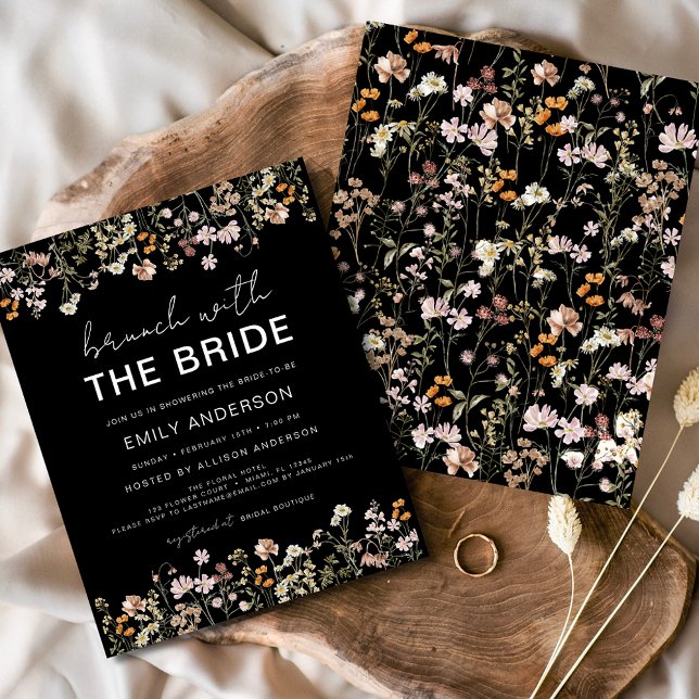 Black Wildflower Bruids Brunch Uitnodigingen (Creator heeft geüpload)