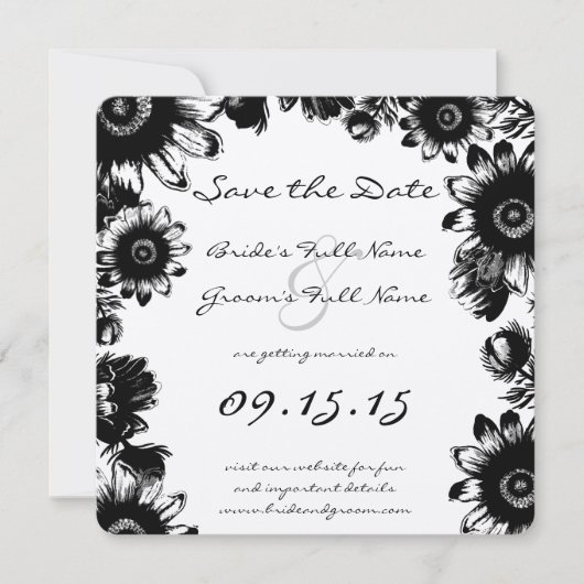 Black  Wildflower Floral Wedding Kaart (Voorkant)