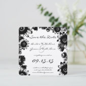 Black  Wildflower Floral Wedding Kaart (Staand voorkant)