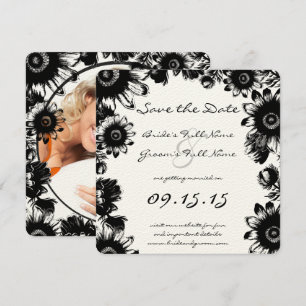 Black  Wildflower Floral Wedding Kaart