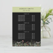 Black Wildflower Meadow Prijs Menu (Staand voorkant)