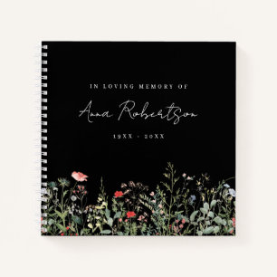 Black Wildflower Memorial Service Gastboek Notitieboek