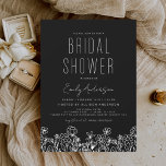 Black Wildflower Vrijgezellenfeest Elegant Invitat Kaart<br><div class="desc">Minimalistisch Wildflower Line Art Black Elegant and Modern Script Vrijgezellenfeest for Autumn (Herfst),  Winter,  Spring of Summer Invitations - bevat prachtige en elegante scripttypografie voor de speciale Bride die voor de bruiloft wordt gehouden.</div>