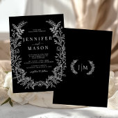 Black wildflower wreath rustic floral wedding kaart