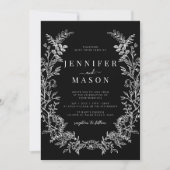 Black wildflower wreath rustic floral wedding kaart (Voorkant)