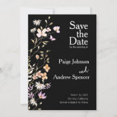 Black Wildflowers Wedding Bewaar de datum Kaart (Voorkant)