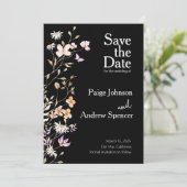 Black Wildflowers Wedding Bewaar de datum Kaart (Staand voorkant)