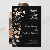 Black Wildflowers Wedding Bewaar de datum Kaart (Voorkant / Achterkant)
