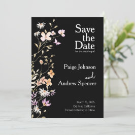 Black Wildflowers Wedding Bewaar de datum Kaart