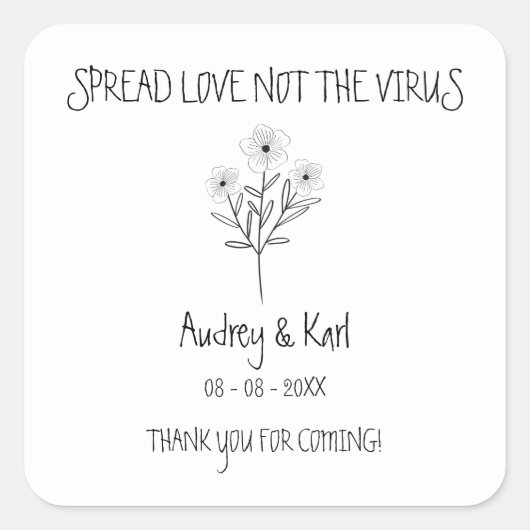 Black Wildflowers Wedding Hand Sanitizer Hand Gel Vierkante Sticker (Voorkant)