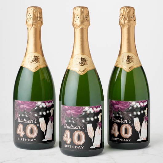 Black Wine Luxury 40th Birthday - persoonlijk Sparkling Wijnetiket (Flessen)