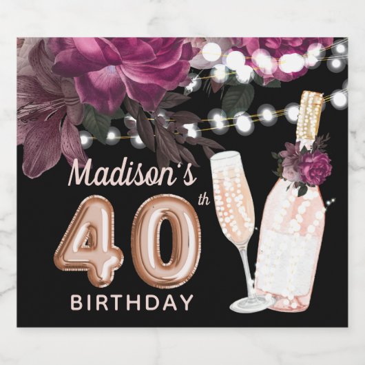 Black Wine Luxury 40th Birthday - persoonlijk Sparkling Wijnetiket (Enkel label)