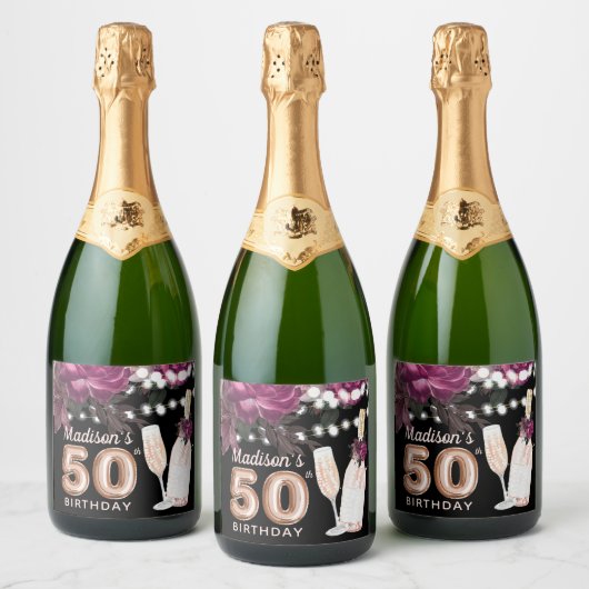 Black Wine Luxury 50th Birthday - persoonlijk Sparkling Wijnetiket (Flessen)