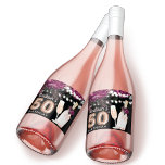 Black Wine Luxury 50th Birthday - persoonlijk Sparkling Wijnetiket<br><div class="desc">Roos Wine Luxury Birthday-ontwerp. Overeenkomende producten zijn te vinden in collectie met fijne wijn.</div>
