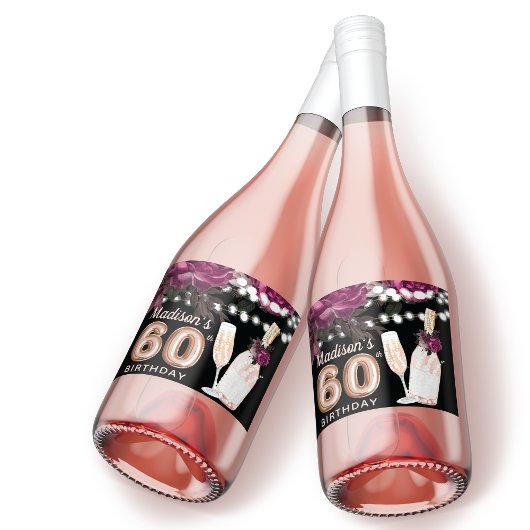 Black Wine Luxury 60th Birthday - persoonlijk Sparkling Wijnetiket