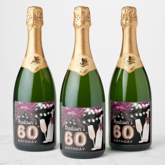 Black Wine Luxury 60th Birthday - persoonlijk Sparkling Wijnetiket (Flessen)