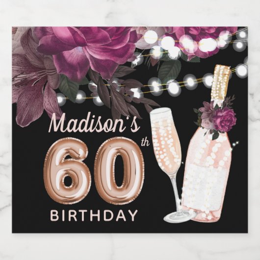 Black Wine Luxury 60th Birthday - persoonlijk Sparkling Wijnetiket (Enkel label)
