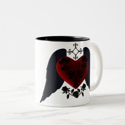 Black Winged Gothic Heart Mok (Voorkant rechts)