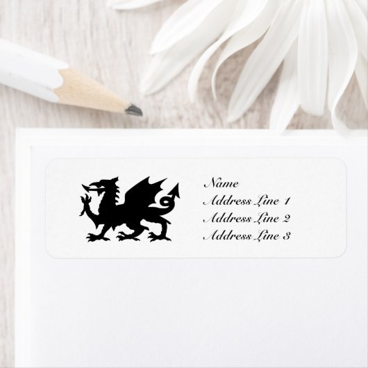 Black Winged Wales Dragon Adreslabel of Label (Insitu)