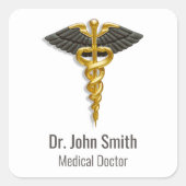 Black Wings Classy Medical Elegant Gold Caduceus Vierkante Sticker (Voorkant)