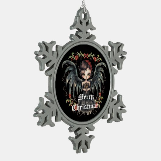 Black Wings Kerst Engel Tin Sneeuwvlok Ornament (Links)