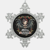 Black Wings Kerst Engel Tin Sneeuwvlok Ornament (Voorkant)