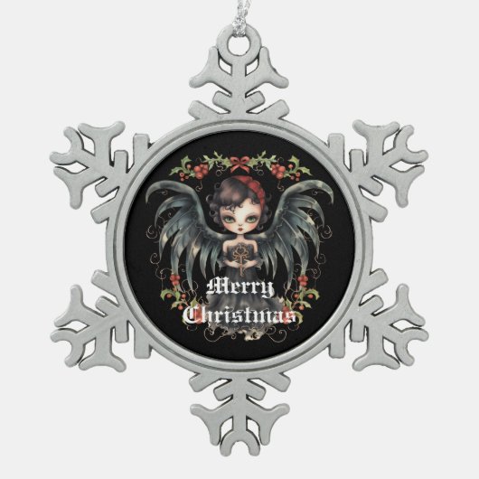Black Wings Kerst Engel Tin Sneeuwvlok Ornament (Voorkant)