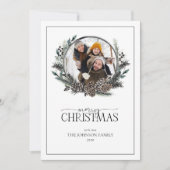 Black Winter Berry Wreath Merry kerstfoto Ho Feestdagenkaart (Voorkant)