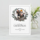 Black Winter Berry Wreath Merry kerstfoto Ho Feestdagenkaart (Staand voorkant)