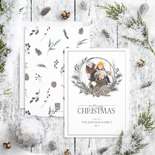 Black Winter Berry Wreath Merry kerstfoto Ho Feestdagenkaart