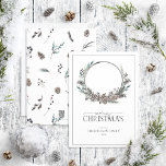 Black Winter Berry Wreath Merry Kerstscript H Feestdagenkaart<br><div class="desc">Hoe kunnen we vakantievrolijken beter verspreiden dan met onze Kaart van de Black Winter Berry Wreath Merry kerstfeestdag? Deze mooie kaart is voorzien van een moderne, zwarte en witte kreet met botanische elementen zoals pijnbomen en bessen. Het woord "Merry"wordt elegant geschreven in een manuscriptdoopvont, makend dit de perfecte kaart om...</div>
