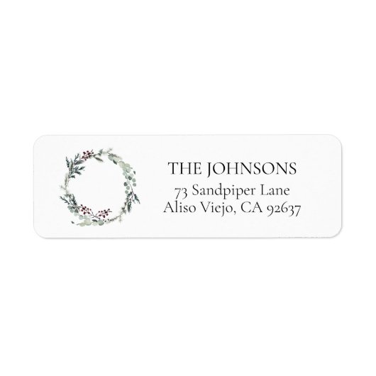 Black Winter Botanical Wreatreturn Address Label (Voorkant)