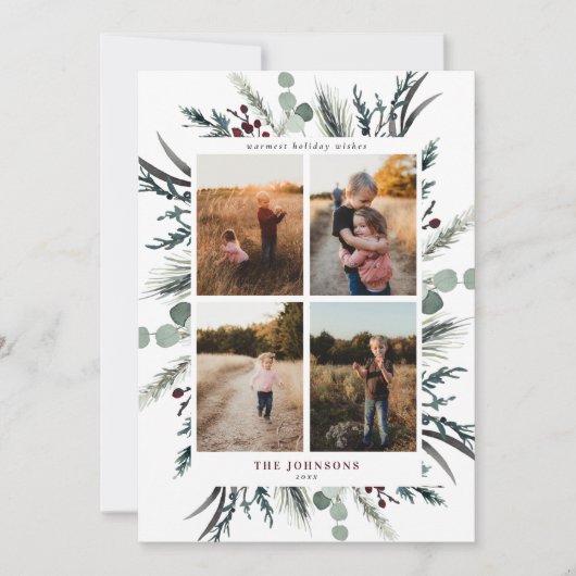 Black Winter Botanicals 4 Photo Holiday Kaart (Voorkant)