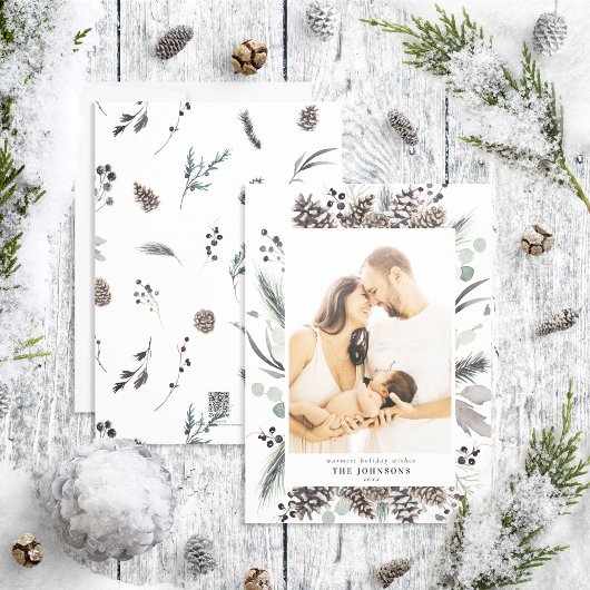 Black Winter Pinecone Botanicals Fotovakantiecar Feestdagenkaart