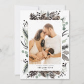 Black Winter Pinecone Botanicals Fotovakantiecar Feestdagenkaart (Voorkant)