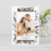 Black Winter Pinecone Botanicals Fotovakantiecar Feestdagenkaart (Staand voorkant)