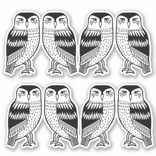 Black Wise Owls Line Drawing Art Sticker (Voorkant)