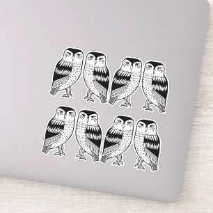 Black Wise Owls Line Drawing Art Sticker