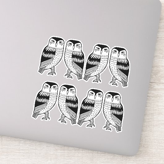 Black Wise Owls Line Drawing Art Sticker (Detail)